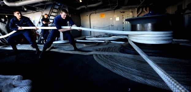 Flickr - Official U.S. Navy Imagery - Sailors secure mooring line for USS John C. Stennis in San Diego.