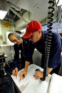 Flickr - Official U.S. Navy Imagery - Sailors monitor simulated damage during a drill.