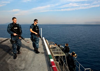 Flickr - Official U.S. Navy Imagery - Sailors stand topside rover watch.