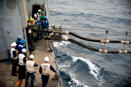 Flickr - Official U.S. Navy Imagery - Sailors observe a double-probe fuel line from the Military Sealift Command.