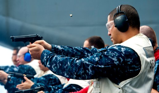 Flickr - Official U.S. Navy Imagery - Sailors practice with 9 mm pistols.