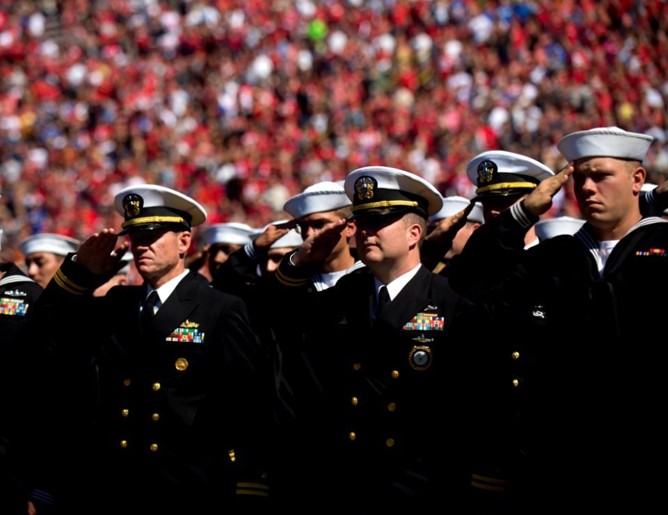 Flickr - Official U.S. Navy Imagery - Sailors salute the national anthem.