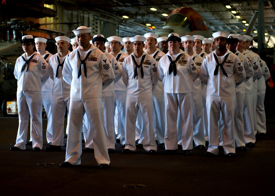 Flickr - Official U.S. Navy Imagery - Sailors stand in formation at Sept. 11 ceremony at sea.
