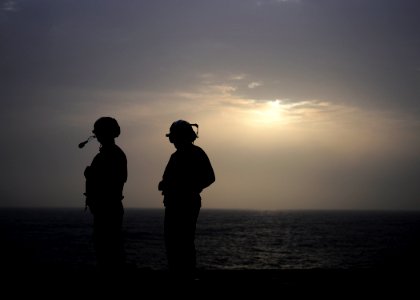 Flickr - Official U.S. Navy Imagery - Sailors stand watch on the flight deck.