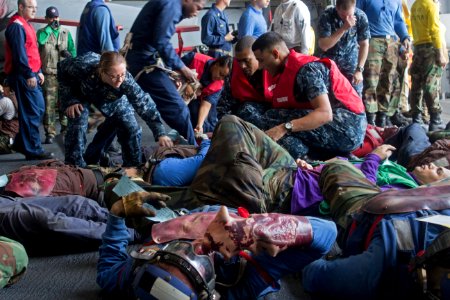 Flickr - Official U.S. Navy Imagery - Sailors treat simulated casualties at sea.