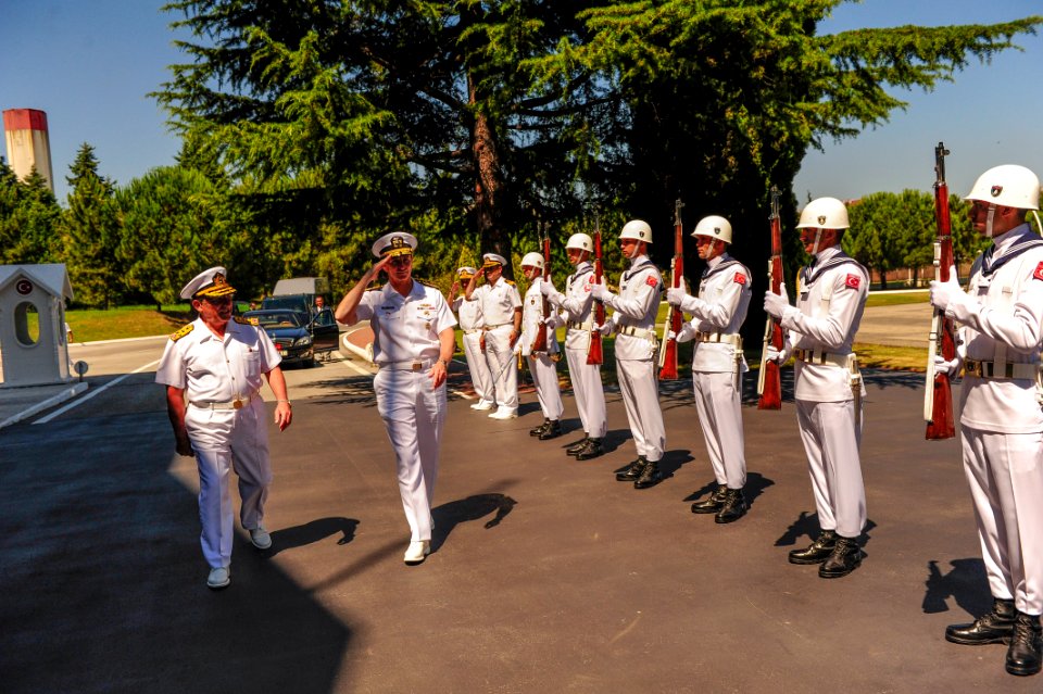 Flickr - Official U.S. Navy Imagery - The CNO salutes as he receives full honors at Golcuk Naval Base during his official visit with a Turkish Naval Fleet Commander.