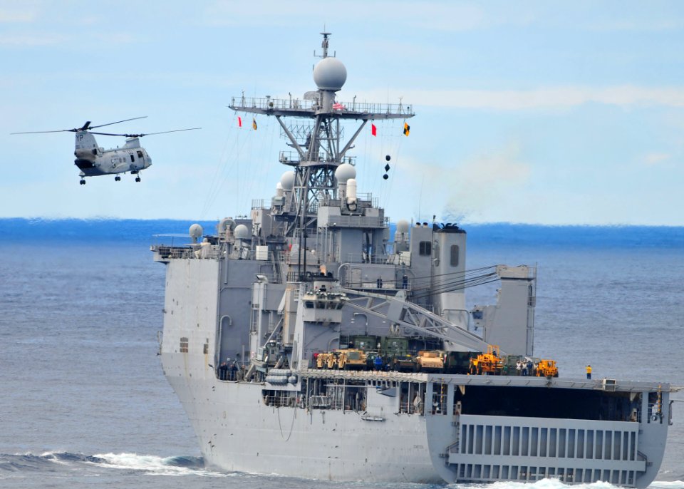 Flickr - Official U.S. Navy Imagery - Sea Knight helicopter prepares to land aboard USS Comstock.