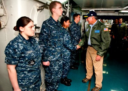 Flickr - Official U.S. Navy Imagery - Secretary of Defense Leon Panetta greets Sailors aboard USS Enterprise.