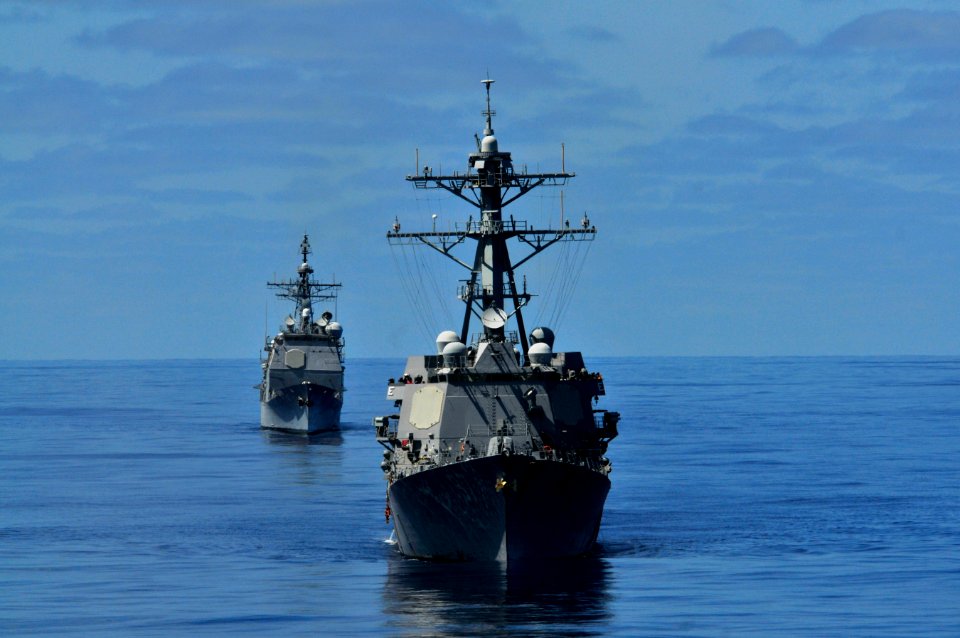 Flickr - Official U.S. Navy Imagery - Ships are underway in formation before participating in a sea power demonstration.