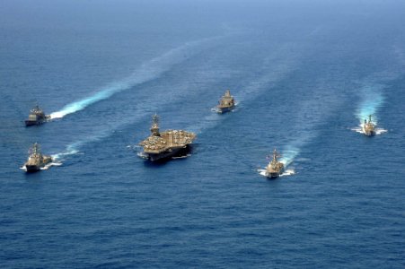 Flickr - Official U.S. Navy Imagery - Ships from Carrier Strike Group 8 are in formation for a photo exercise in the Atlantic Ocean.