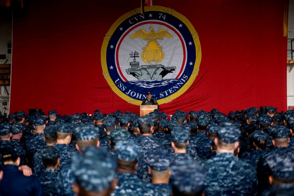 Flickr - Official U.S. Navy Imagery - The SECDEF speaks to the crew.