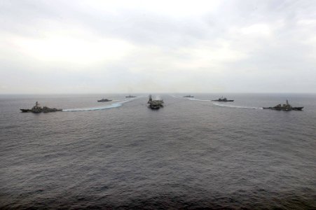 Flickr - Official U.S. Navy Imagery - Ships from Carrier Strike Group 8 transit in formation at the end of composite training unit exercise.