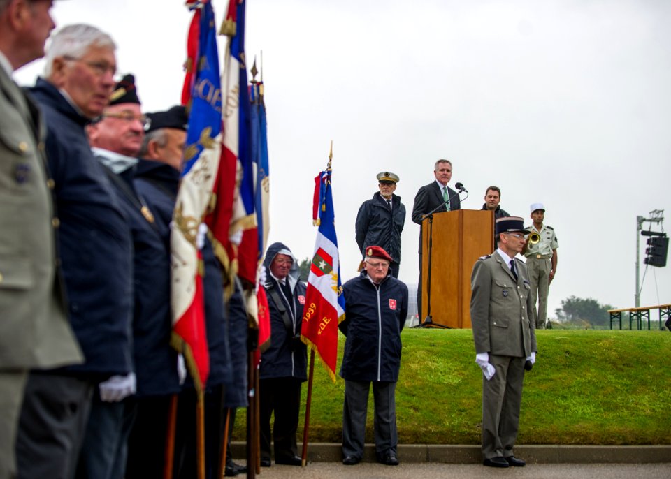 Flickr - Official U.S. Navy Imagery - The SECNAV delivers remarks during the commemoration of the 68th anniversary of the D-Day invasion of Normandy at Utah Beach in Sainte Marie du Mont, France.