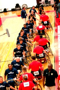 Flickr - Official U.S. Navy Imagery - Team Navy-Coast Guard display sportsmanship by shaking hands with the Marine Corps after a preliminary game of wheelchair basketball at the second annual Warrior Games