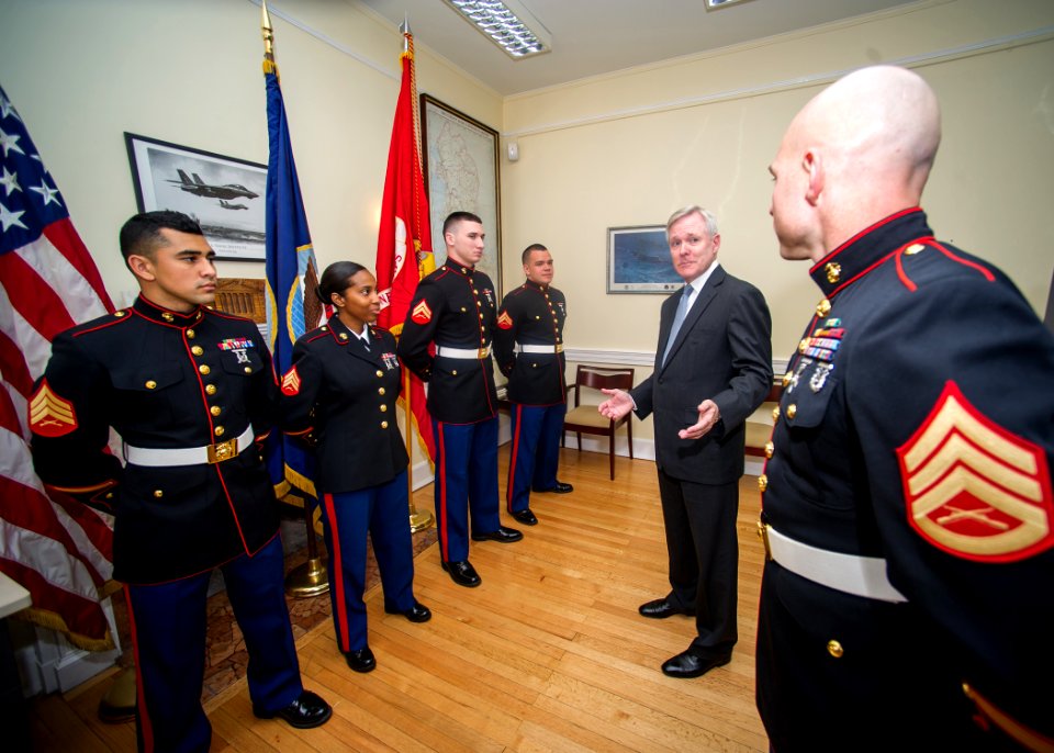 Flickr - Official U.S. Navy Imagery - The SECNAV speaks with Marines assigned to the Marine Security Detachment in Tirana, Albania.