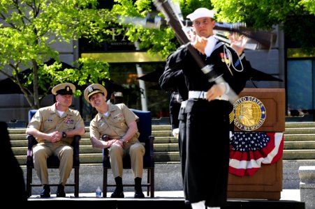 Flickr - Official U.S. Navy Imagery - The CNO and MCPON watch a riffle drill team at the Year of the Chief event at the U.S. Navy Memorial.