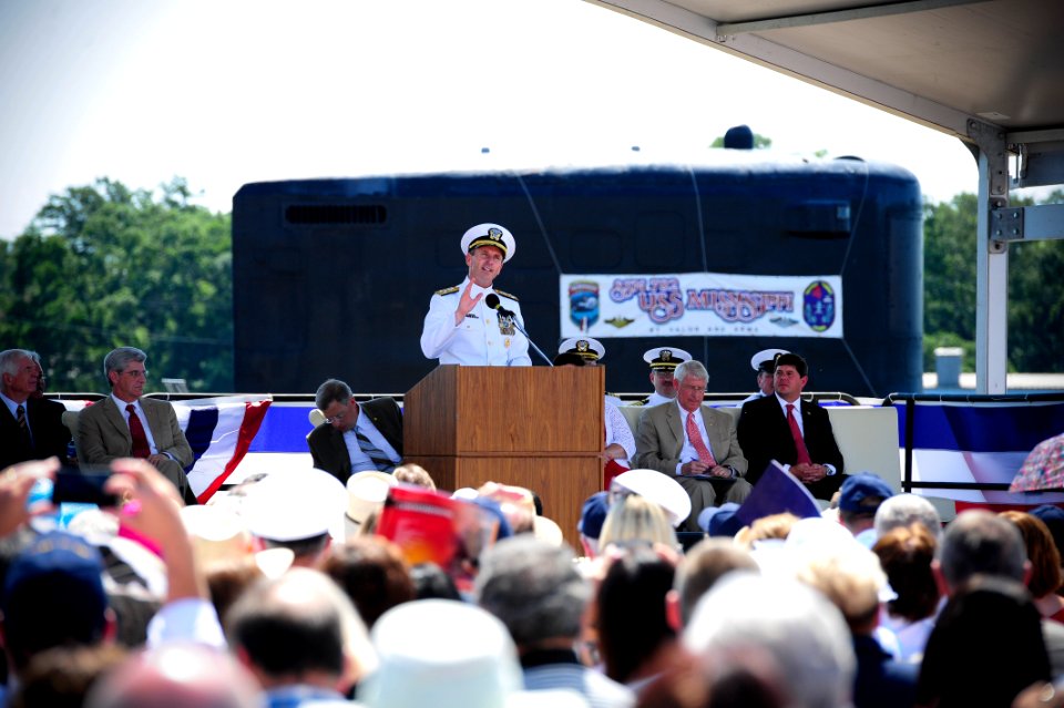 Flickr - Official U.S. Navy Imagery - The CNO delivers remarks during the commissioning ceremony for the Navy's ninth Virginia-class attack submarine USS Mississippi.