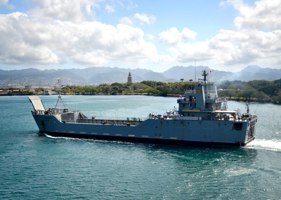 Flickr - Official U.S. Navy Imagery - The U.S. Army logistic support vessel CW3 Harold C. Clinger passes the Freedom Tower on Joint Base Pearl Harbor-Hickam.
