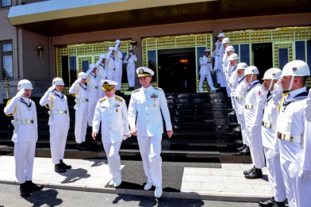 Flickr - Official U.S. Navy Imagery - The CNO departs the Turkish Naval Forces Command headquarters with a Turkish Naval Forces Commander.