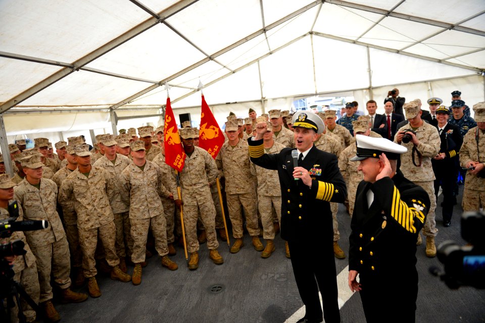 Flickr - Official U.S. Navy Imagery - The CNO leads a Who-yah cheer for Master Chief Petty Officer of the Navy.