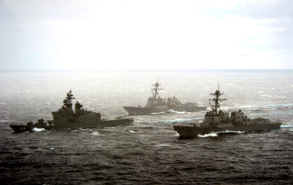 Flickr - Official U.S. Navy Imagery - US destroyers join a ship from Japan during a passing exercise.