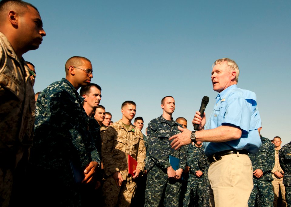 Flickr - Official U.S. Navy Imagery - The SECNAV addresses Sailors and Marines during an all-hands call aboard USS New Orleans.