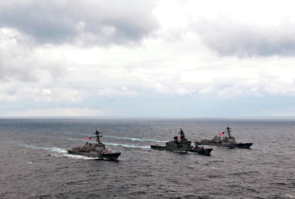 Flickr - Official U.S. Navy Imagery - US destroyers join a destroyer from Japan during a passing exercise.
