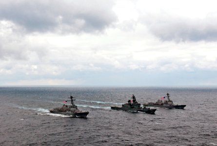 Flickr - Official U.S. Navy Imagery - US destroyers join a destroyer from Japan during a passing exercise.