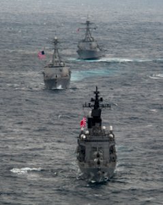 Flickr - Official U.S. Navy Imagery - US ships join a destroyer from Japan during a passing exercise.
