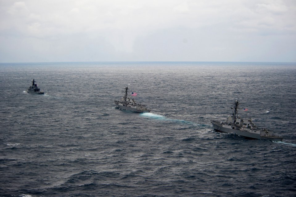 Flickr - Official U.S. Navy Imagery - US ships join a destroyer from Japan during a passing exercise. (1)
