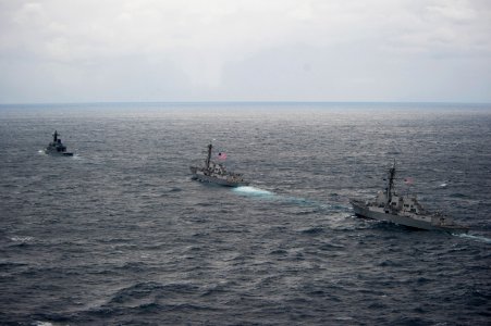 Flickr - Official U.S. Navy Imagery - US ships join a destroyer from Japan during a passing exercise. (1)