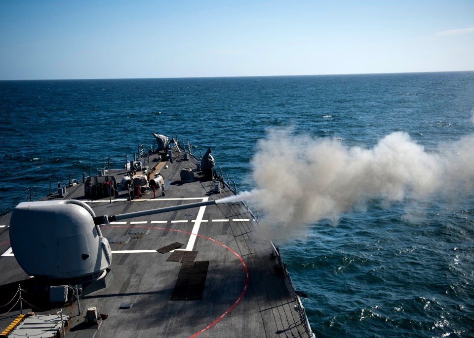 Flickr - Official U.S. Navy Imagery - USS Arleigh Burke (DDG 51) fires its 5-inch gun.