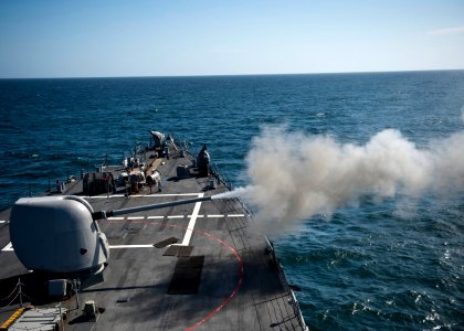 Flickr - Official U.S. Navy Imagery - USS Arleigh Burke (DDG 51) fires its 5-inch gun.