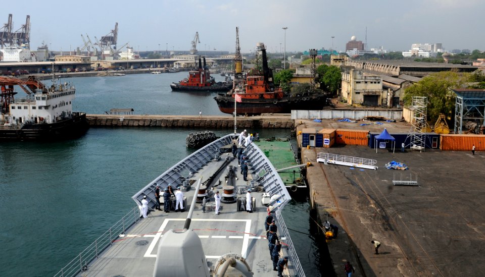 Flickr - Official U.S. Navy Imagery - USS Bunker Hill is moored pier side in Chennai, India.