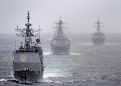 Flickr - Official U.S. Navy Imagery - USS Cape St. George, USS Momsen and USS Sterett are underway