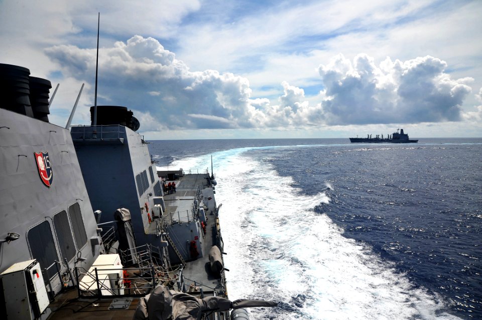 Flickr - Official U.S. Navy Imagery - USS McCampbell breaks away after completing a replenishment at sea.