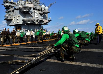 Flickr - Official U.S. Navy Imagery - USS Enterprise Sailors take part in exercise on the flight deck.