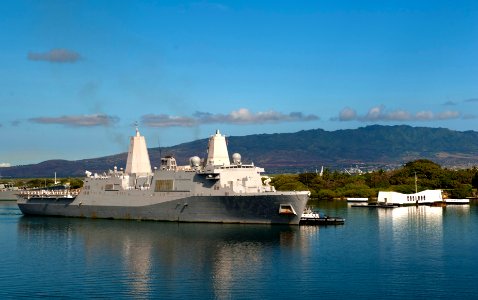 Flickr - Official U.S. Navy Imagery - USS New Orleans passes the USS Arizona Memorial.