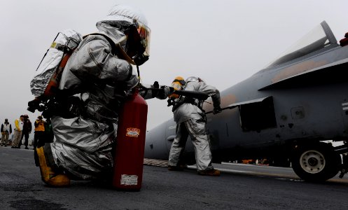 Flickr - Official U.S. Navy Imagery - USS John C. Stennis Sailors train during fire drill.