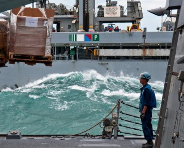 Flickr - Official U.S. Navy Imagery - USS Mustin receives supplies at sea.