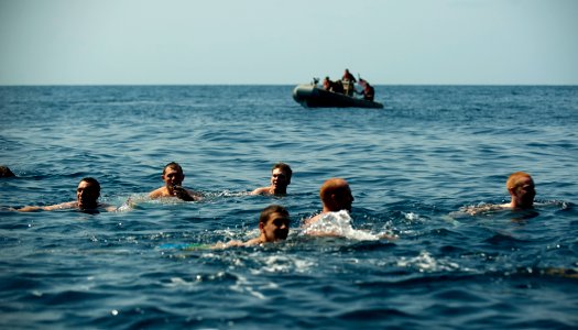 Flickr - Official U.S. Navy Imagery - USS New Orleans conducts a swim call.