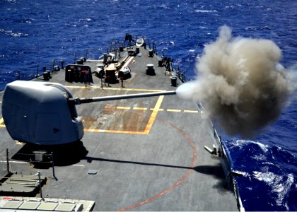 Flickr - Official U.S. Navy Imagery - USS Paul Hamilton fires a MK-45 5-inch-54 caliber lightweight gun during a training exercise. photo
