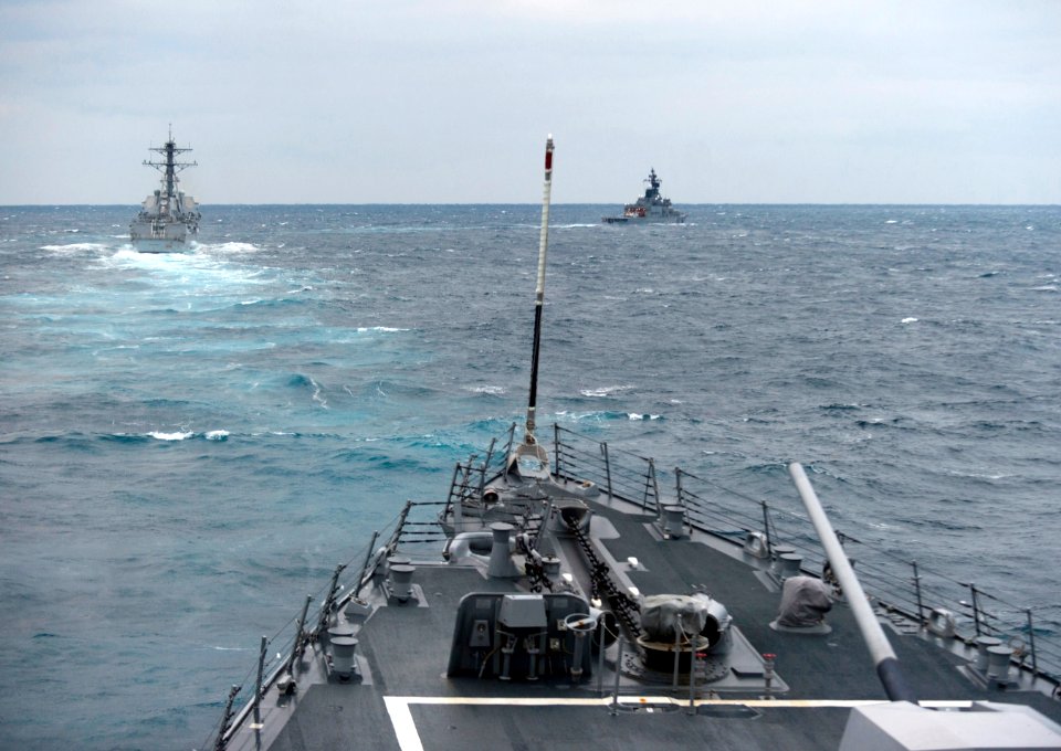 Flickr - Official U.S. Navy Imagery - USS Stockdale trails Gridley and a Japanese destroyer.