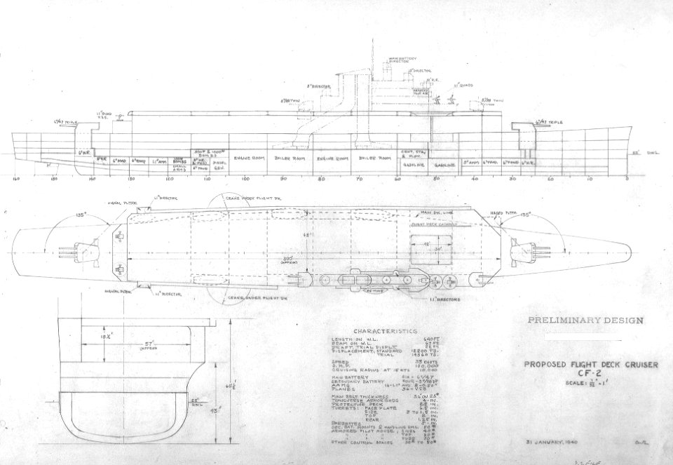 Flight deck cruiser design CF-2 31 Jan 1940