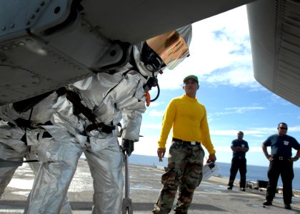 Flight deck firefighting training aboard the USS Cleveland 110706-N-YM863-221