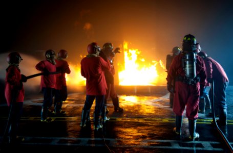 Flight deck firefighting training evolution at Joint Base Pearl Harbor-Hickam 150319-N-WF272-158