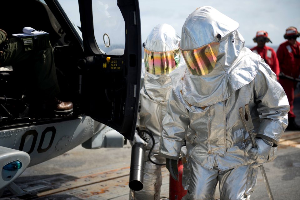 Flight deck firefighting drill 141011-N-TW634-057