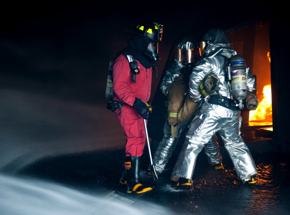 Flight deck firefighting training evolution at Joint Base Pearl Harbor-Hickam 150319-N-WF272-183