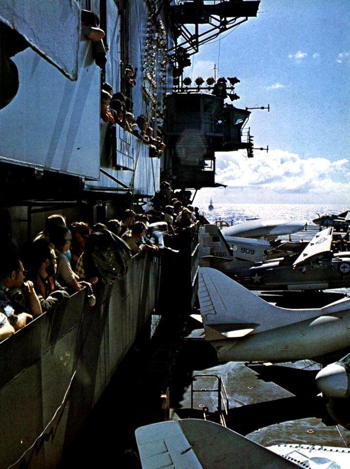 Flight deck view of USS Coral Sea (CVA-43) in 1975