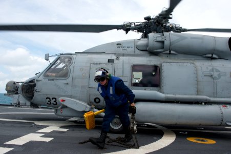 Flight operations aboard USS Fort Worth (LCS 3) 150110-N-DC018-130